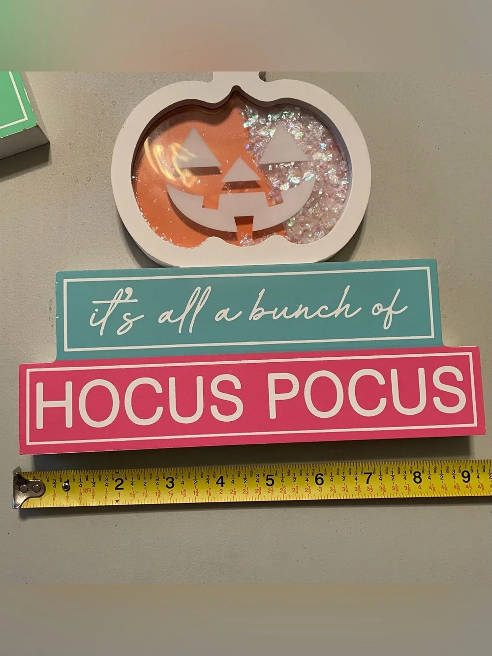 Halloween Hocus Pocus & Spooky Decorative Sign Set in Pink, Teal, Purple, Green